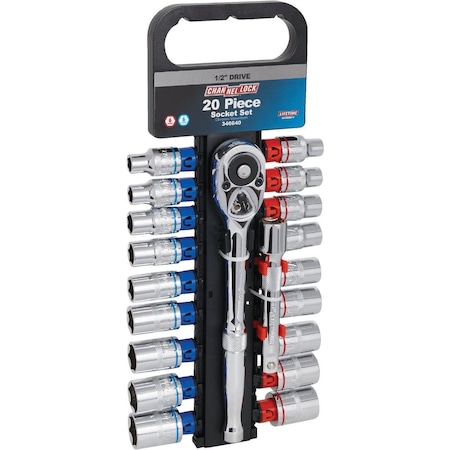 Standard/Metric 1/2 In. Drive 6-Point Shallow Ratchet & Socket Set 20-Piece -  CHANNELLOCK, 346640